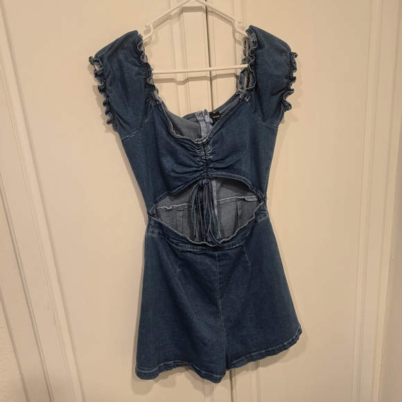 Blue Denim Cutout Jumpsuit - Picture 1 of 2